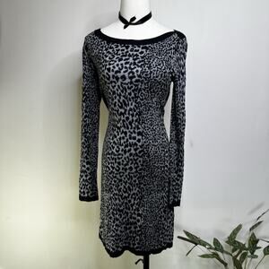 FRENCH CONNECTION Black White Leopard Sweater Dress Indie Fairy Whimsygoth 10